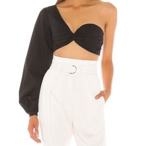 Lovers + Friends Black One-Shoulder Crop Top